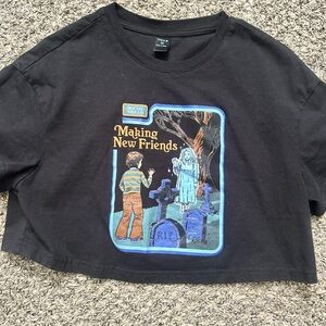 SHEIN Black and Blue Crop Top with Graphic Design